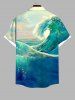 Plus Size Mermaid Sea Waves Ombre Sky Print Hawaii Button Pocket Shirt For Men -  