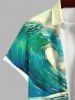 Plus Size Mermaid Sea Waves Ombre Sky Print Hawaii Button Pocket Shirt For Men -  