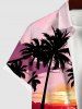 Plus Size Coconut Tree Sun Ombre Sky Dusk Flamingo Sea Print Hawaii Button Pocket Shirt For Men -  