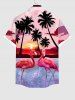 Plus Size Coconut Tree Sun Ombre Sky Dusk Flamingo Sea Print Hawaii Button Pocket Shirt For Men -  