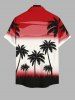 Plus Size Ombre Colorblock Coconut Tree Print Buttons Pocket Hawaii Shirt For Men -  