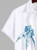 Plus Size Coconut Tree Seascape Hammock Print Buttons Pocket Hawaii Shirt For Men -  