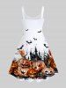 Plus Size Halloween Costume Pumpkin Bat Tree Castle Print Tank Dress -  