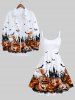 Plus Size Halloween Costume Pumpkin Bat Tree Castle Print Tank Dress -  
