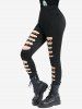 Gothic Cut Out Strap Buckle Grommet Pockets Solid Skinny Pants -  