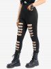 Gothic Cut Out Strap Buckle Grommet Pockets Solid Skinny Pants -  