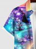 Plus Size Tree Galaxy Aurora Glitter 3D Print Buttons Pocket Hawaii Shirt For Men -  