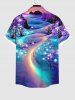 Plus Size Tree Galaxy Aurora Glitter 3D Print Buttons Pocket Hawaii Shirt For Men -  