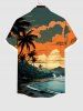 Plus Size Colorful Cloud Coconut Tree Sea Beach Print Hawaii Button Pocket Shirt For Men -  