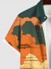 Plus Size Colorful Cloud Coconut Tree Sea Beach Print Hawaii Button Pocket Shirt For Men -  