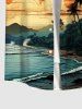 Plus Size Colorful Cloud Coconut Tree Sea Beach Print Hawaii Button Pocket Shirt For Men -  