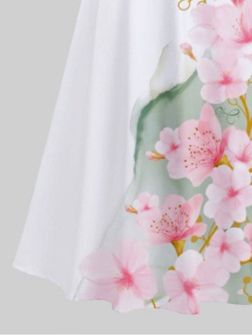 Plus Size Cold Shoulder Floral Mountain Print Hawaii Crisscross A Line Maxi Dress