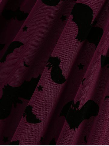 Gothic Halloween Plus Size Star Bat Mesh Flocking Lace Up Lace-trim 2 in 1 Belted Top with Removeable Pin