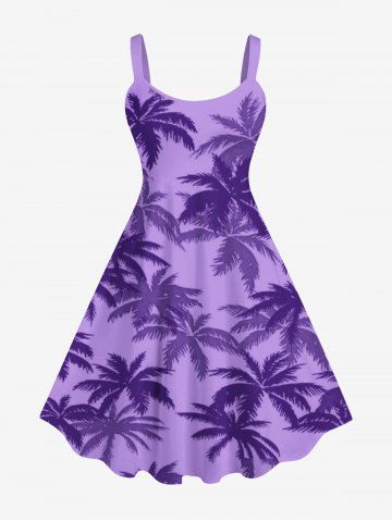 Plus Size Coconut Tree Print Hawaii Tank Dress - PURPLE - 1X