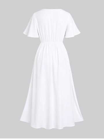 Plus Size Tropical Leaf Hibiscus Flower Print Split Hawaii Midi Dress