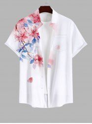 Plus Size Ombre Floral Leaves Print Hawaii Button Pocket Shirt For Men -  