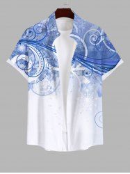 Plus Size Curved Line Floral Ombre Plum Bossom Print Hawaii Button Pocket Shirt For Men -  
