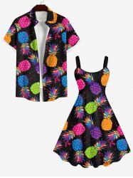 Colorful Pineapple Paint Splatter Print Plus Size Matching Hawaii Beach Outfit For Couples -  