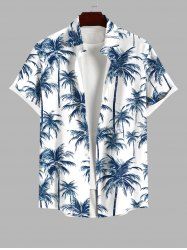 Plus Size Coconut Tree Print Buttons Pocket Hawaii Shirt For Men -  