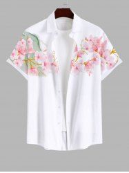 Plus Size Floral Mountain Print Hawaii Button Pocket Shirt For Men -  