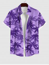 Plus Size Coconut Tree Print Buttons Pocket Hawaii Shirt For Men -  