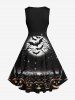 Costume D'Halloween Imprimé Arbre Lune et Citrouille Grande Taille pour Couples - Noir 