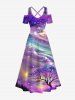 Tree Aurora Galaxy Glitter 3D Print Plus Size Matching Hawaii Beach Outfit For Couples -  
