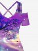 Tree Aurora Galaxy Glitter 3D Print Plus Size Matching Hawaii Beach Outfit For Couples -  