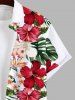 Plus Size Tropical Leaf Hibiscus Flower Print Buttons Pocket Hawaii Shirt For Men -  
