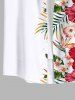 Plus Size Tropical Leaf Hibiscus Flower Print Buttons Pocket Hawaii Shirt For Men -  