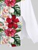 Robe Mi-Longue Fendue Fleur D'Hibiscus et Feuille Tropicale Imprimées de Grande Taille - Blanc L