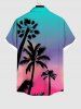 Plus Size Coconut Tree Ombre Sky Print Hawaii Button Pocket Shirt For Men -  