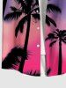 Plus Size Coconut Tree Ombre Sky Print Hawaii Button Pocket Shirt For Men -  