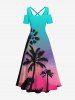 Plus Size Cold Shoulder Coconut Tree Ombre Sky Print Hawaii Crisscross A Line Maxi Dress -  