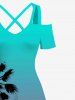 Plus Size Cold Shoulder Coconut Tree Ombre Sky Print Hawaii Crisscross A Line Maxi Dress -  