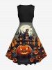 Halloween Costume Pumpkin Moon Bat Castle Print Plus Size Matching Outfit For Couples -  