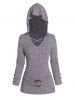 Textured Crisscross Top O Ring Mock Button Long Sleeve Pullover Hooded Knitted Top -  
