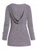 Textured Crisscross Top O Ring Mock Button Long Sleeve Pullover Hooded Knitted Top -  
