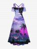 Plus Size Coconut Tree Sea Village Sun Ombre Sky Cloud Print Hawaii Crisscross A Line Maxi Dress -  