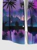 Plus Size Coconut Tree Sea Village Sun Ombre Sky Cloud Print Hawaii Button Pocket Shirt For Men -  