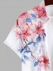 Plus Size Ombre Floral Leaves Print Hawaii Button Pocket Shirt For Men -  