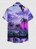 Plus Size Coconut Tree Sea Village Sun Ombre Sky Cloud Print Hawaii Button Pocket Shirt For Men -  