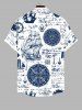 Plus Size Navigation Sailboat Anchor Compass Newspaper Print Buttons Pocket Hawaii Shirt For Men -  