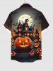 Chemise D'Halloween Citrouille Lune et Château Imprimés avec Poche de Grande Taille avec Boutons - Multi-A M