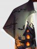 Chemise D'Halloween Citrouille Lune et Château Imprimés avec Poche de Grande Taille avec Boutons - Multi-A M