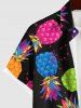 Plus Size Colorful Pineapple Paint Splatter Print Buttons Pocket Hawaii Shirt For Men -  