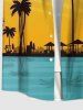 Plus Size Coconut Tree Seascape Sunshade Ombre Print Buttons Pocket Hawaii Shirt For Men -  
