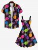 Plus Size Colorful Pineapple Paint Splatter Print Hawaii Tank Dress -  
