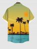 Plus Size Coconut Tree Seascape Sunshade Ombre Print Buttons Pocket Hawaii Shirt For Men -  