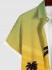 Plus Size Coconut Tree Seascape Sunshade Ombre Print Buttons Pocket Hawaii Shirt For Men -  
